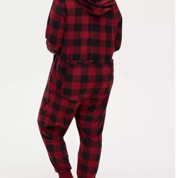 Torrid Buffalo Plaid Fleece Hooded Lounge One Piece Back Flap Size 0/00 (M/L) - Picture 3 of 7